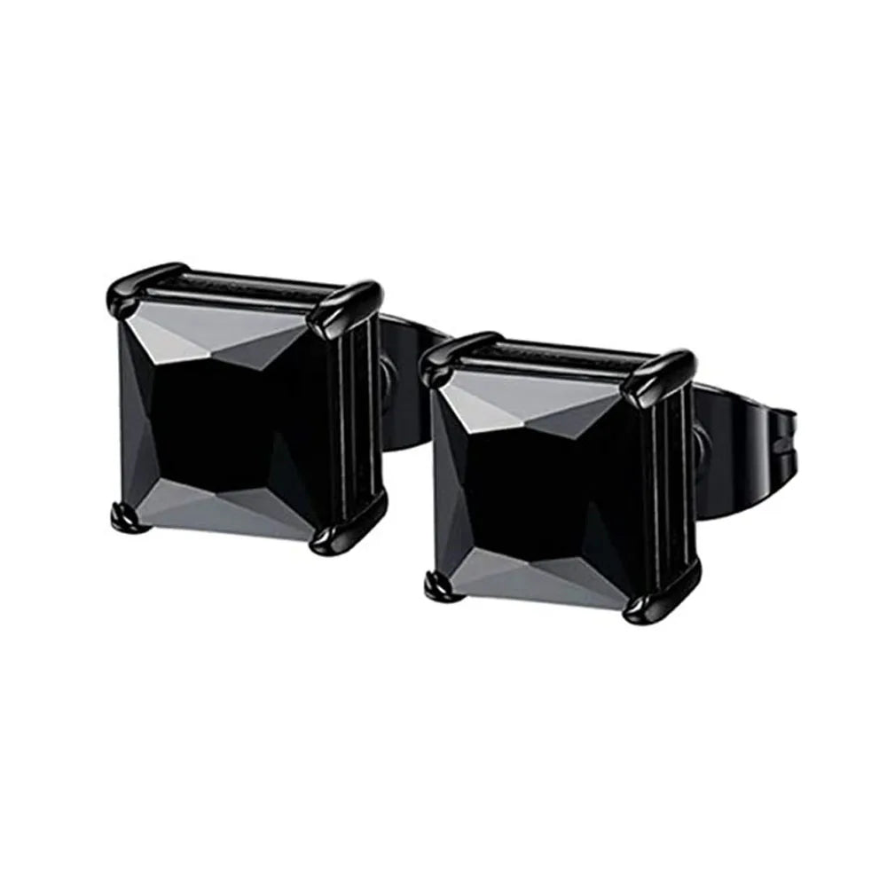 1-2 Pairs Hypoallergenic 316L Stainless Steel Square Round CZ Stud Earrings Sensitive Ear Studs Jewelry Set for Men Women 3-8MM