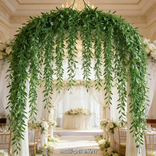10pcs Extra-Long Deluxe Willow Vine Elegant Artificial Greenery, Faux Evergreen Hanging Vine with Dense for Spring Living Room