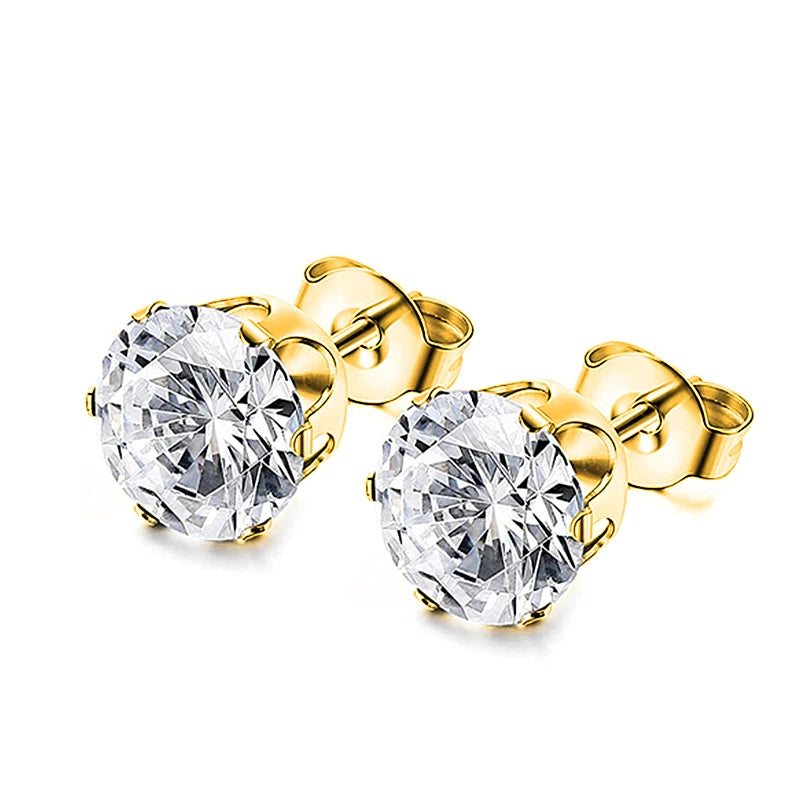 1-2 Pairs Hypoallergenic 316L Stainless Steel Square Round CZ Stud Earrings Sensitive Ear Studs Jewelry Set for Men Women 3-8MM