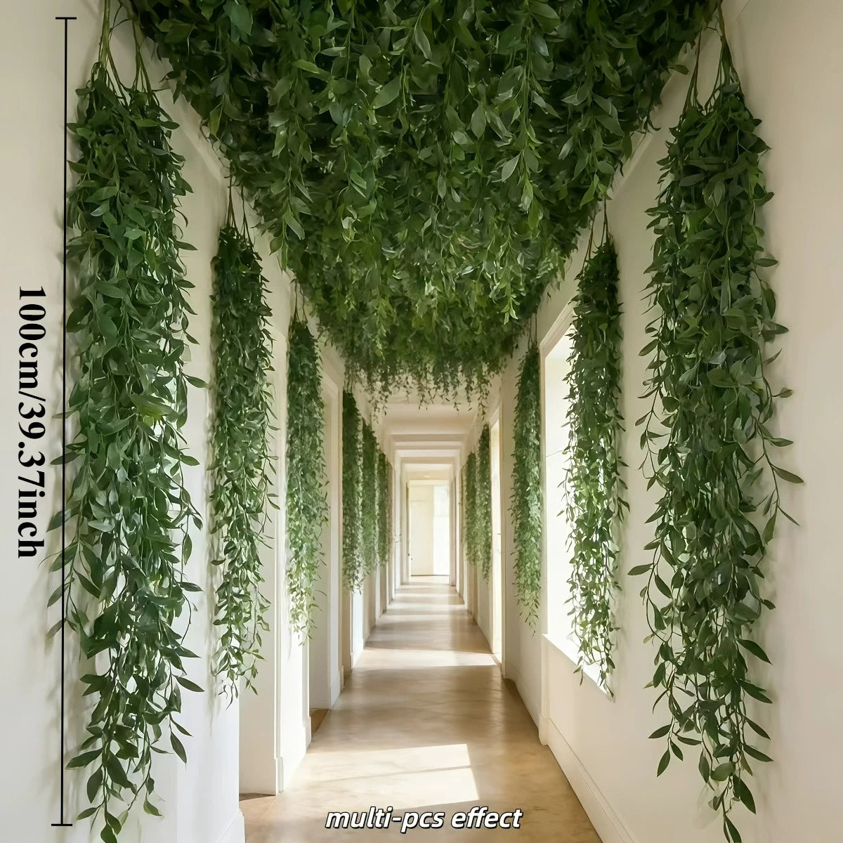 10pcs Extra-Long Deluxe Willow Vine Elegant Artificial Greenery, Faux Evergreen Hanging Vine with Dense for Spring Living Room