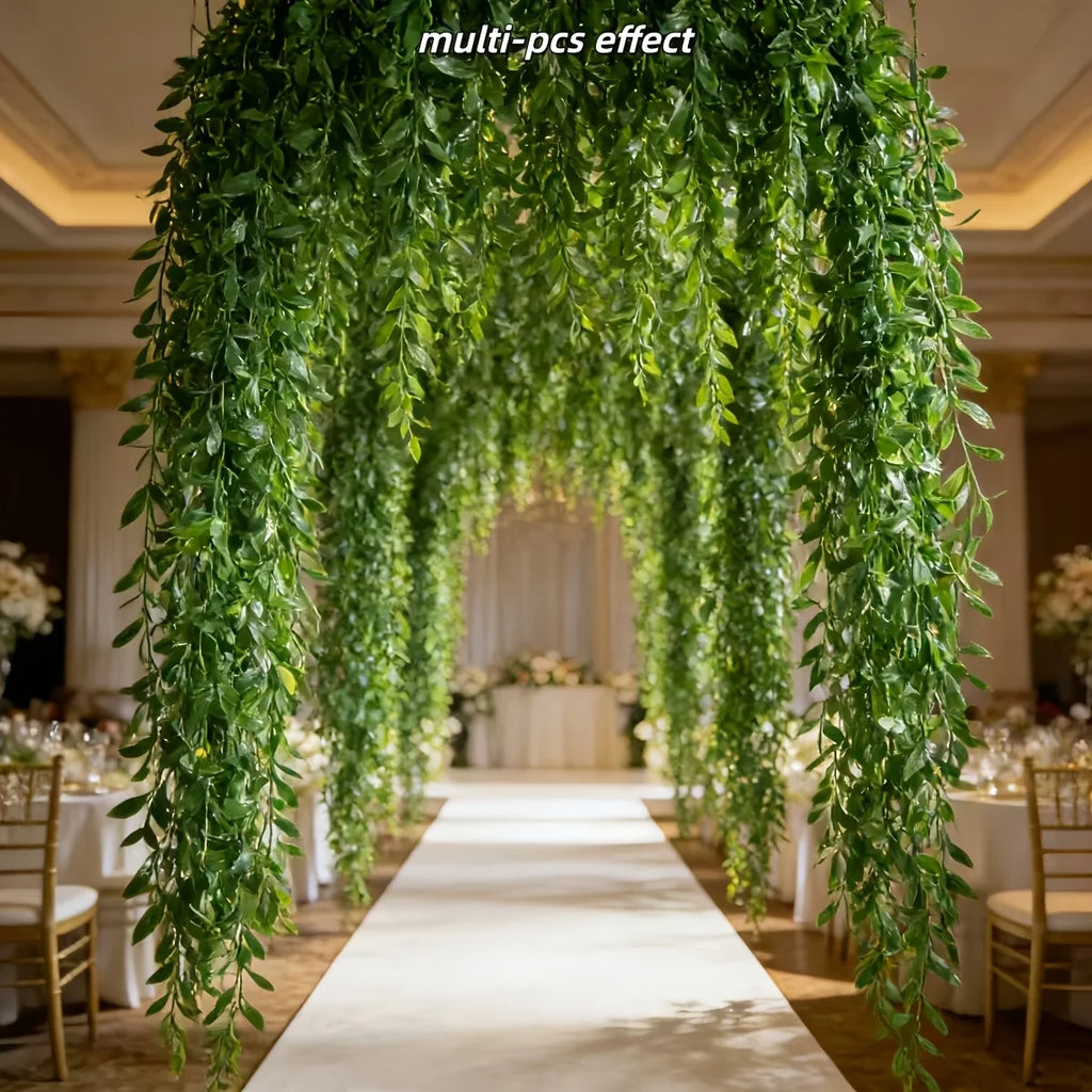 10pcs Extra-Long Deluxe Willow Vine Elegant Artificial Greenery, Faux Evergreen Hanging Vine with Dense for Spring Living Room
