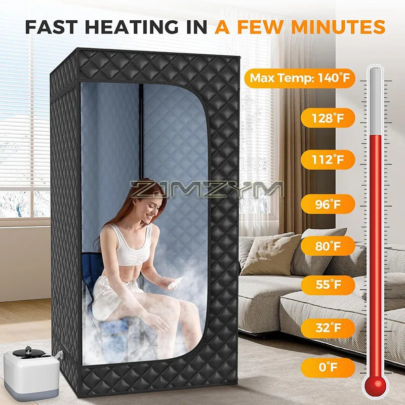 Portable Steam Sauna Indoor Home SPA Full Body Personal Sauna Tent with Folding Chair Temperature Time Remote Control