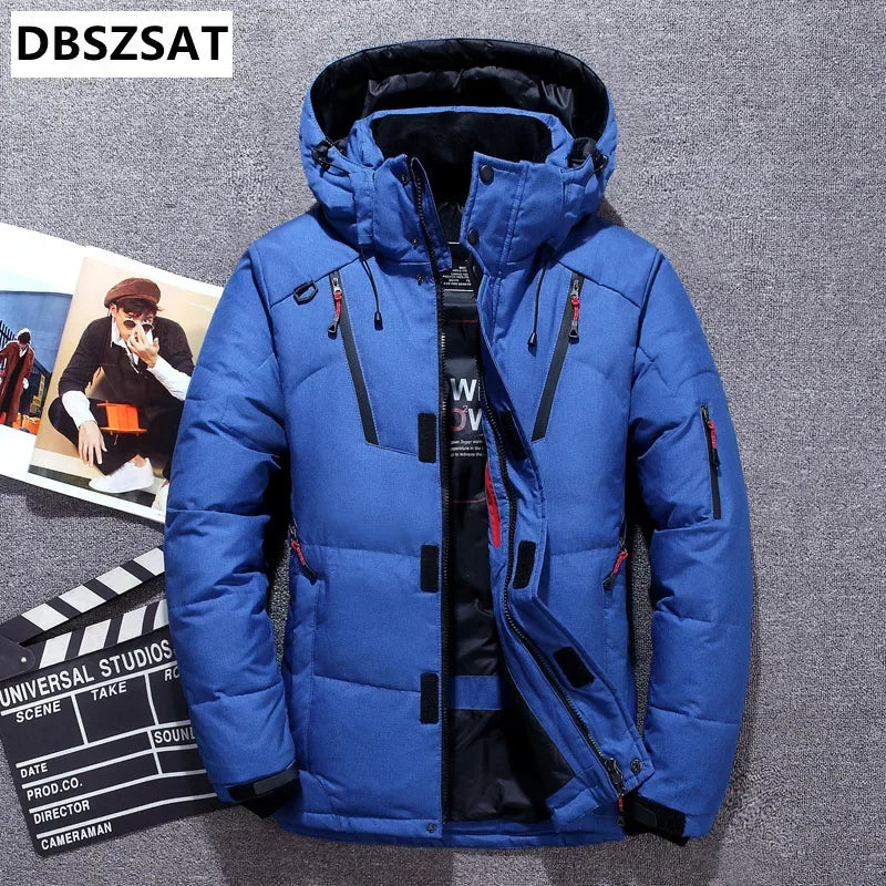 -20 Degree Winter Down Coat Men White Duck Down Parkas Jacket Mens Thick Warm Snow Parka Jacket Overcoat Windbreaker Warm Parkas