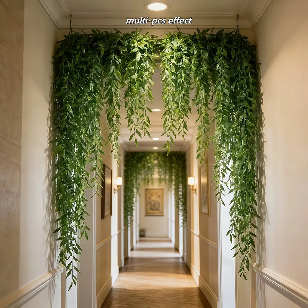 10pcs Extra-Long Deluxe Willow Vine Elegant Artificial Greenery, Faux Evergreen Hanging Vine with Dense for Spring Living Room